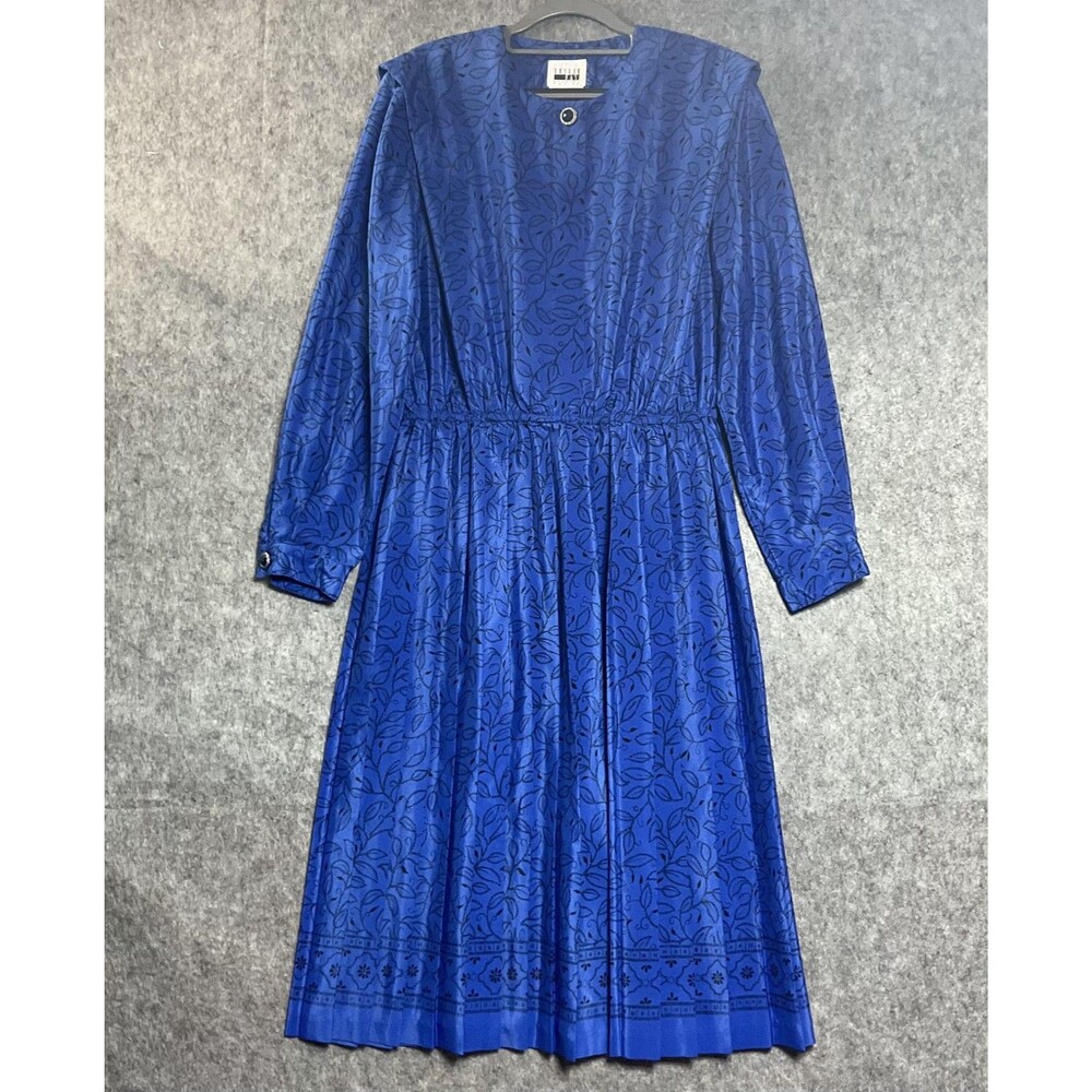 Vintage Leslie Fay Dress Womens 16P Blue Floral Long Sleeve Midi Retro Petite 16